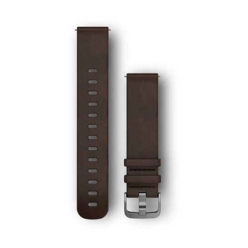 Remienok hodiniek Garmin 20 mm tmavohnedá koža, strieborná pracka (rýchloupínací) pre hodinky Vivomove HR