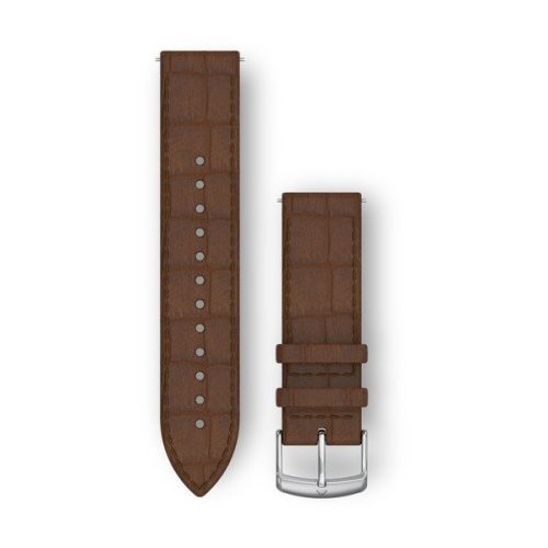 Remienok hodiniek Garmin 20 mm tmavohnedá koža, taliansky reliéf, strieborná pracka (rýchloupínacia) pre hodinky Vivomove HR
