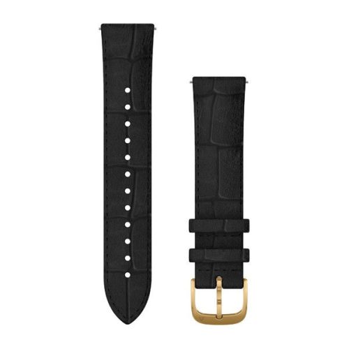 Remienok na hodinky Garmin 20 mm čierna koža, 24K zlatá PVD pracka (rýchle uvoľnenie) pre hodinky Vivomove 3