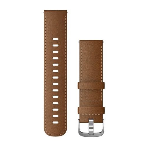 Remienok na hodinky Garmin 22 mm hnedá koža, strieborná pracka (talianska koža) (rýchloupínací) pre Vívoactive 4 130-200 mm