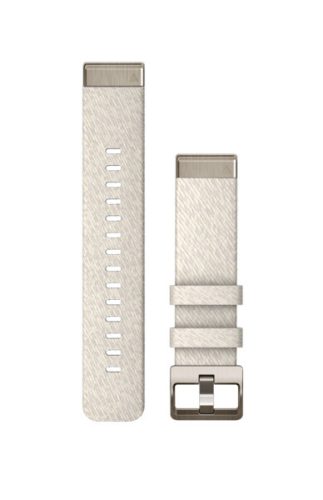 Remienok na hodinky Garmin 20 mm, krémový nylon s jasne zlatou prackou (QuickFit) pre inteligentné hodinky