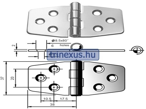 Záves z nerezovej ocele plochý 73x40 mm