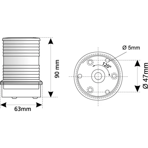 Svetlo červené 360° 90x63 mm v bielom kryte