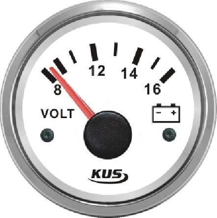Voltmeter KUS 8-16 V z nerezovej ocele - biely