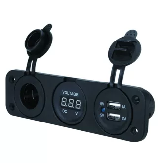 Nabíjačka USB so zapaľovačom cigariet, voltmeter