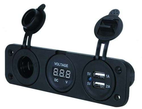 Nabíjačka USB so zapaľovačom cigariet, voltmeter