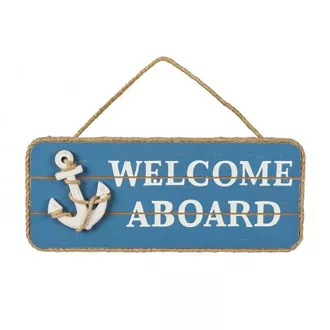 Drevená tabuľka s nápisom WELCOME ABOARD VVL